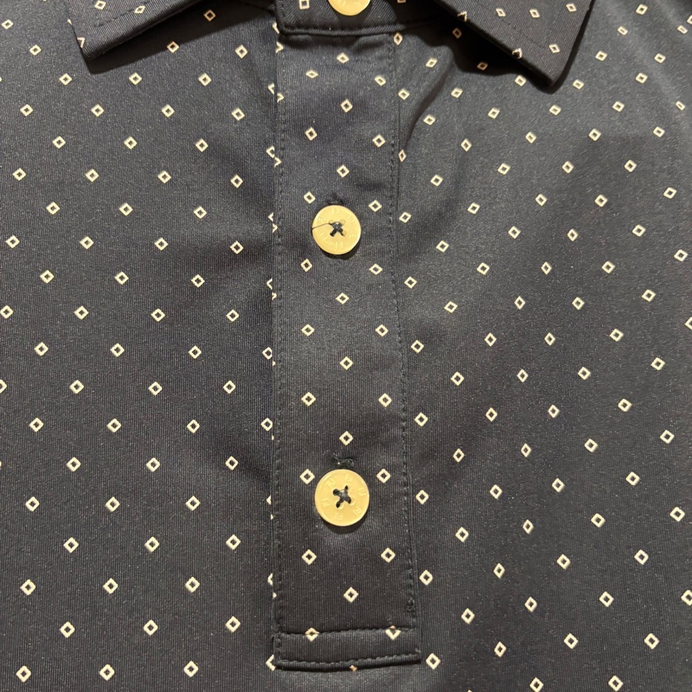 Footjoy FJ‎ Golf Polo Shirt Navy Blue Diamond Print Short Sleeve Mens Medium - Picture 5 of 13